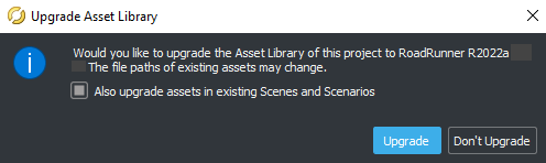 Asset Library Upgrade Dialog Box