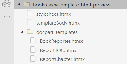 Snippet of MATLAB Files panel showing the file structure of the book reporter template preview