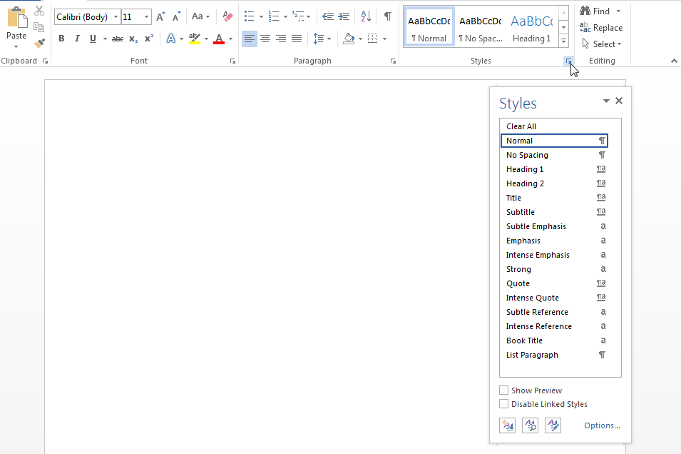 where is the styles pane in word