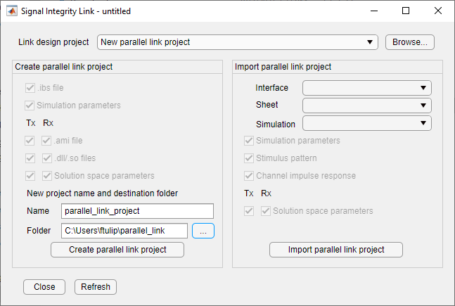 Creating parallel link project