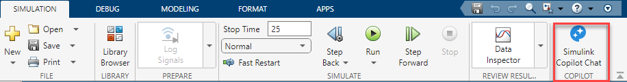 Copilot icon in the Simulink toolstrip