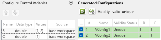 Variant Manager with generated configurations for sim choice