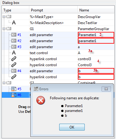 duplicate names in parameter