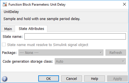 Screen capture of the Unit Delay block parameter dialog.