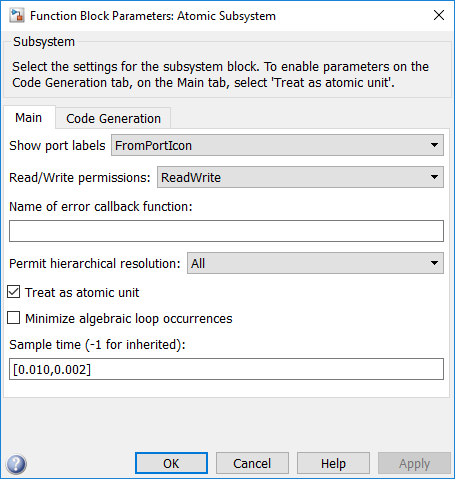 Screen capture of the "Sample time" block parameter.