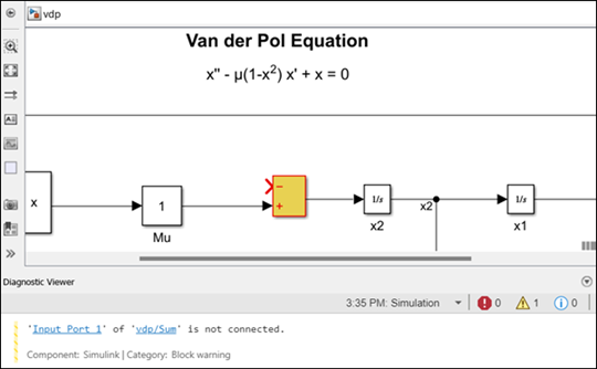 Model with the unconnected block highlighted in red and yellow