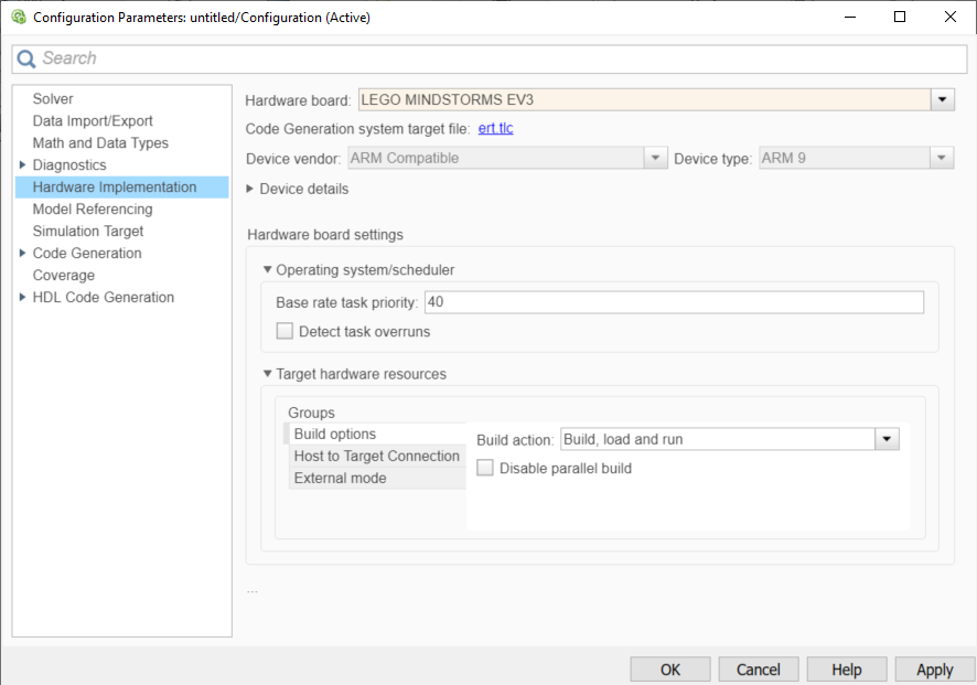 Legomindstormsev3 Configuration Parameters Dialog Box