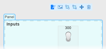 Panel in edit mode with bold annotation in the upper left containing the word Inputs