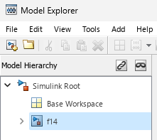 Model Hierarchy tree with the f14 model selected