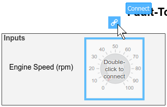 The cursor is paused on the Knob block, so the Connect button appears above the block.