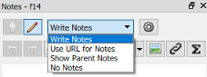 Notes pane, with the drop-down menu expanded to show the No Notes option