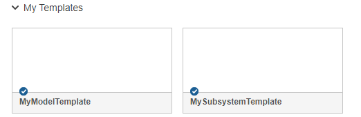 Simulink start page template box with a check mark above the template title