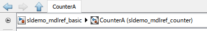 Explorer Bar displaying sldemo_mdlref_basic > CounterA (sldemo_mdlref_counter)