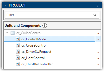 Project pane with several units and components