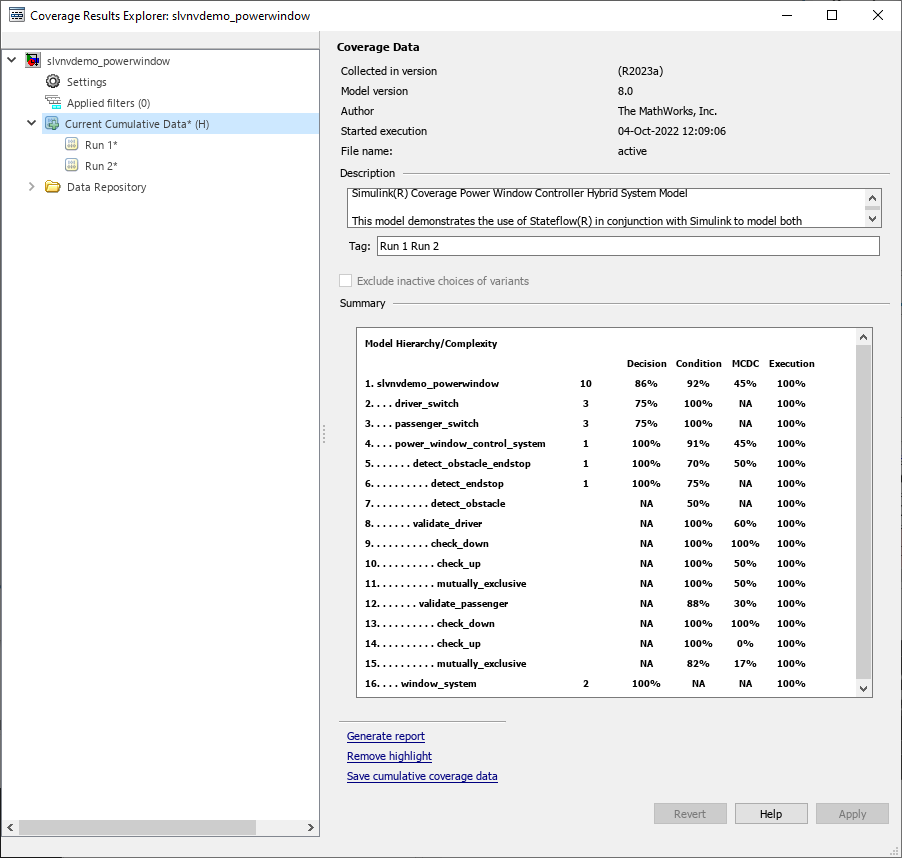 Coverage Results Explorer cumulative data view.