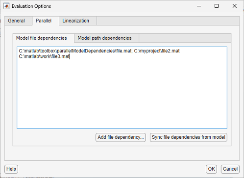 A file is added to the Model file dependencies in the Parallel tab