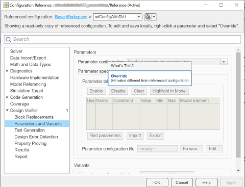 Configuration Reference for Simulink Configuration window.