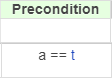 In a precondition, check if the variable a equals the simulation time in seconds.