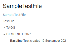 Description text in the Test Manager
