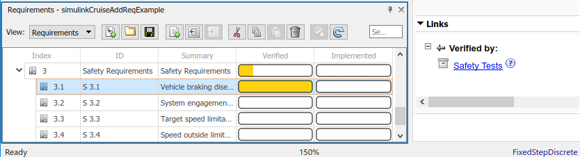 Requirement dialog box showing linked tests to specific requirements