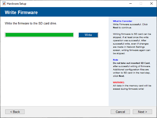 Write the firmware to the SD card.