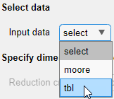 Select tbl as the input data