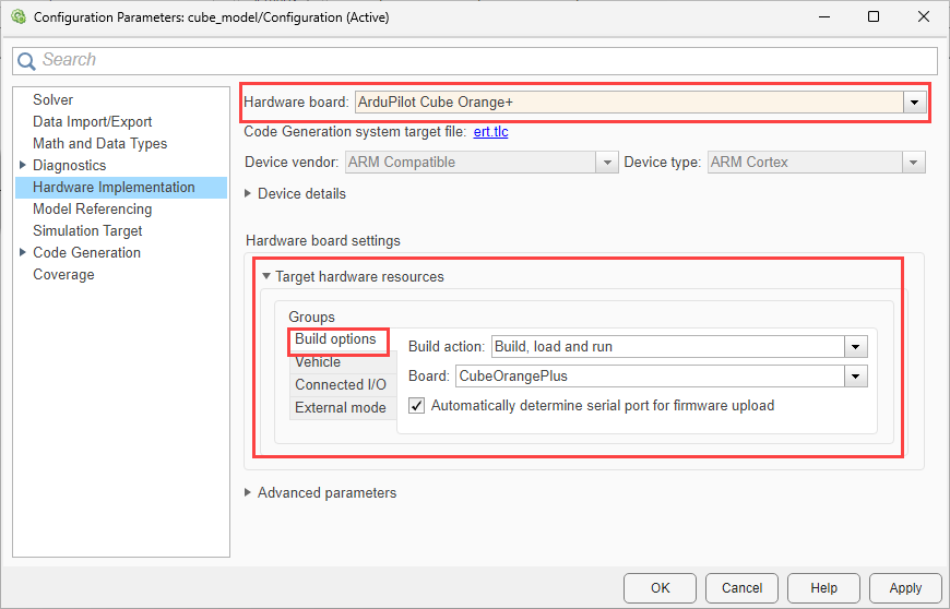 ArduPilot host target configuration