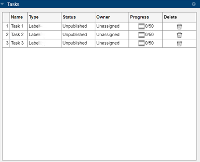 Tasks pane showing unpublished and unassigned tasks.