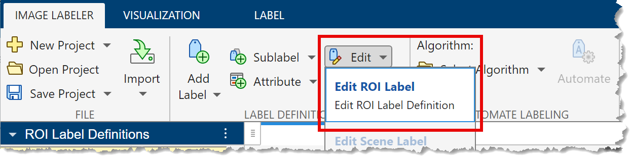 Edit ROI label definitions in the Image Labeler.