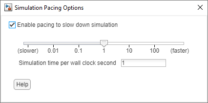 Simulation Pacing Options dialog box
