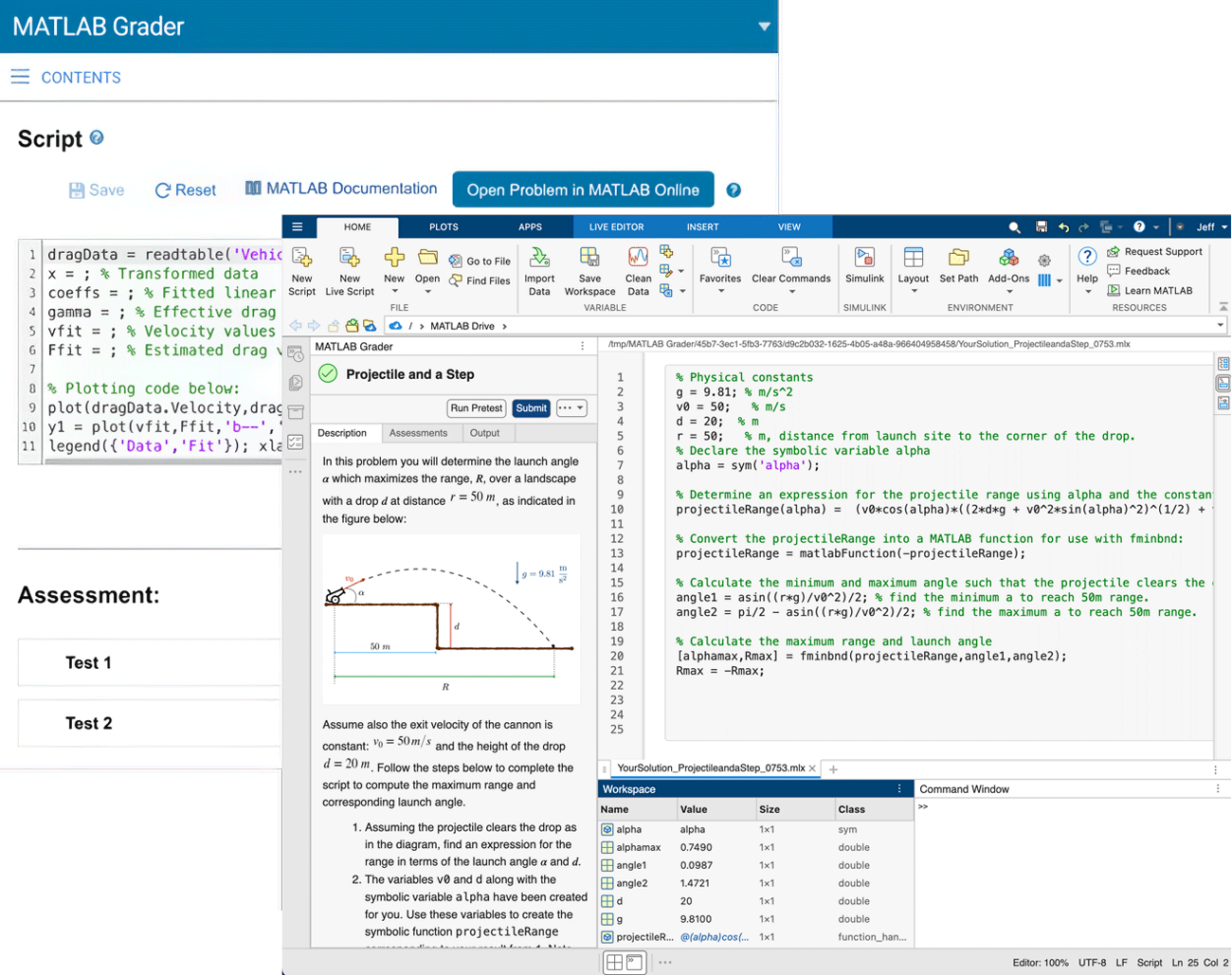 Problema de MATLAB Grader abierto en MATLAB Online y en MATLAB Grader.