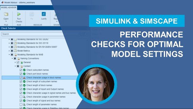 This video shows how the Model Advisor is used to perform several performance checks for your specific model concerning non optimal model settings or blocks.