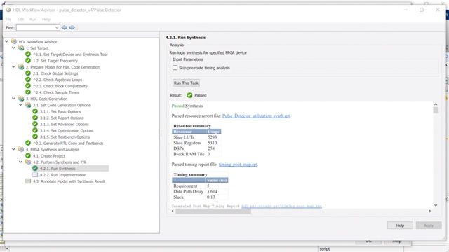 Use the HDL Workflow Advisor to prepare, generate, synthesize, and analyze the RTL.